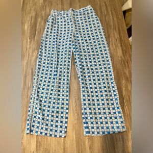 Blue and White Retro Patterned Checkered Pants